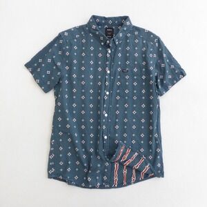 RVCA Mens That'll Do Dobby Short Sleeve Button Up Shirt Blue Diamond Medium Slim